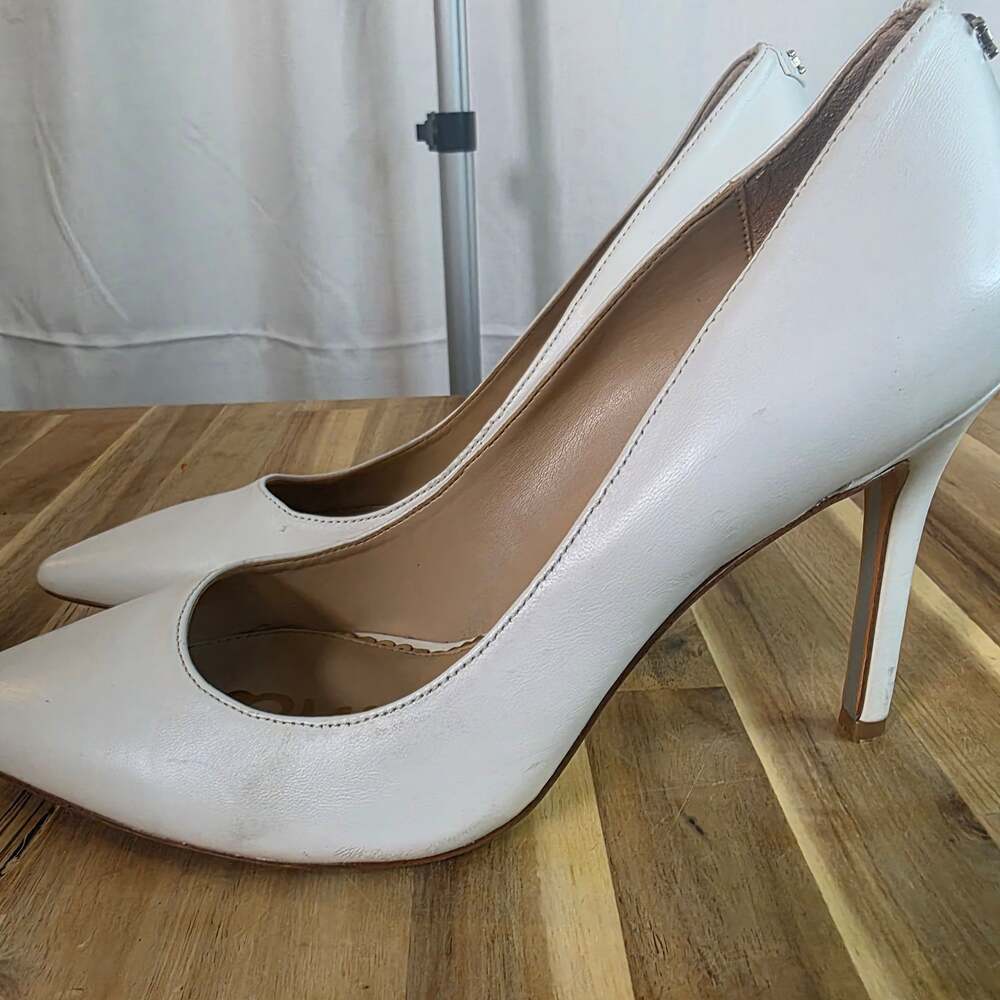 Sam Edelman Hazel White Leather Pointed Toe Pumps - Picture 9 of 15